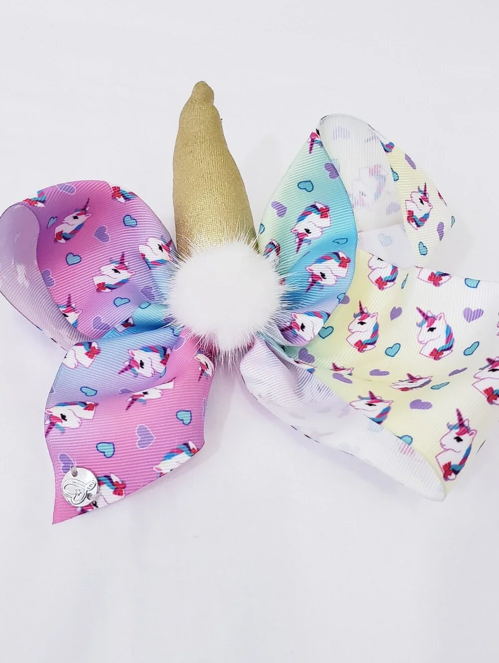 JoJo Siwa Unicorn Bow Hair Clip in Pastel Pink, Blue, Yellow Gold Horn